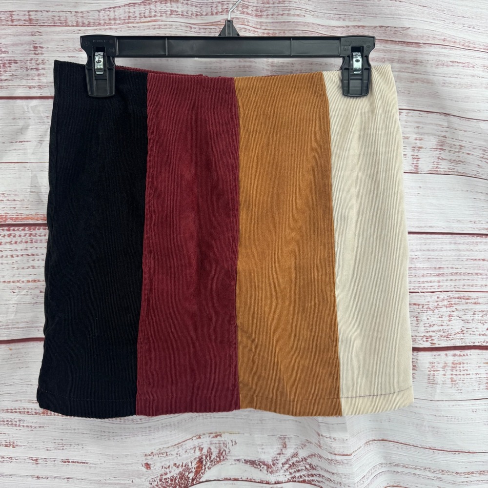 Altard State Colorblock Corduroy Mini Skirt Small Black Burgundy Mustard Cream